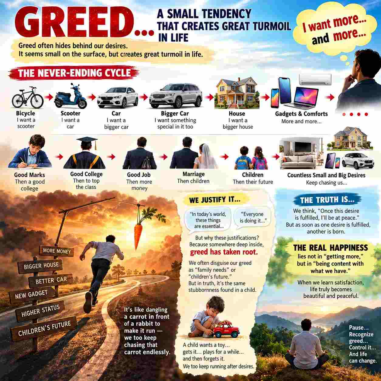 “The Web of Greed: The Endless Race of Desires”